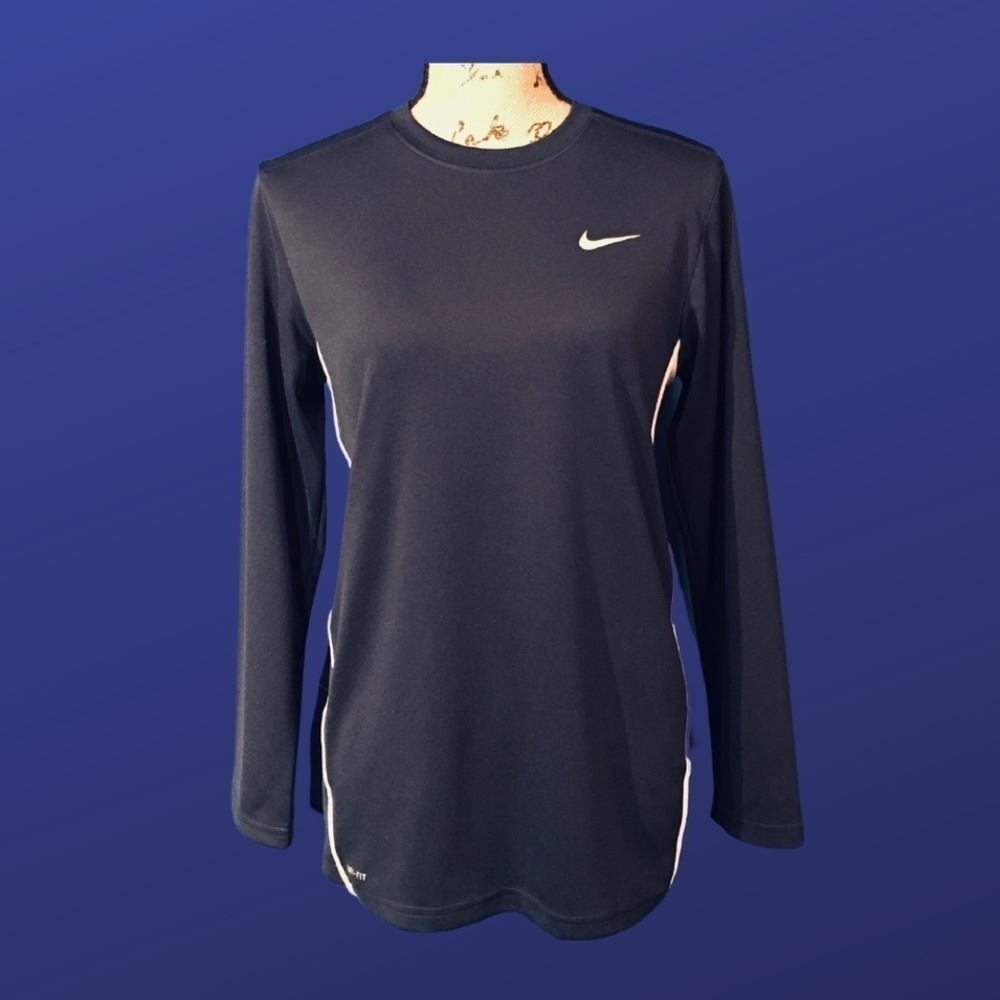 Nike Dri-FIT Women's Long Sleeve Training Shirt, NAVY/DOVE GRAY, Size L, NWOT